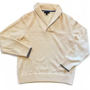 Banana Republic Cream Shawl Collar Pullover Wool Sweater with Ribbed hem/cuffs